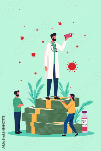 High Cost of Healthcare During COVID-19 Pandemic, People Struggling to Afford Vaccines and Medicines on a Stack of Money