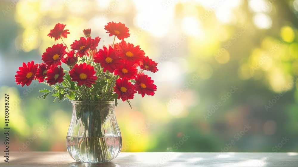 A vibrant display of red chrysanthemums in full bloom, A vibrant display of red chrysanthemums in full bloom,
