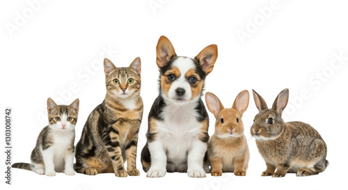 Curious pets sitting together, showcasing companionship and calmness against a white background