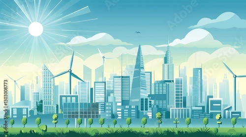 Vibrant Urban Cityscape with Sustainable Energy Solutions