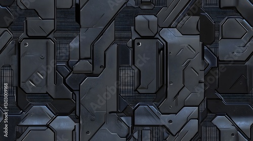 Seamless Futuristic Metal Panel Pattern with Embossed Engineering Details