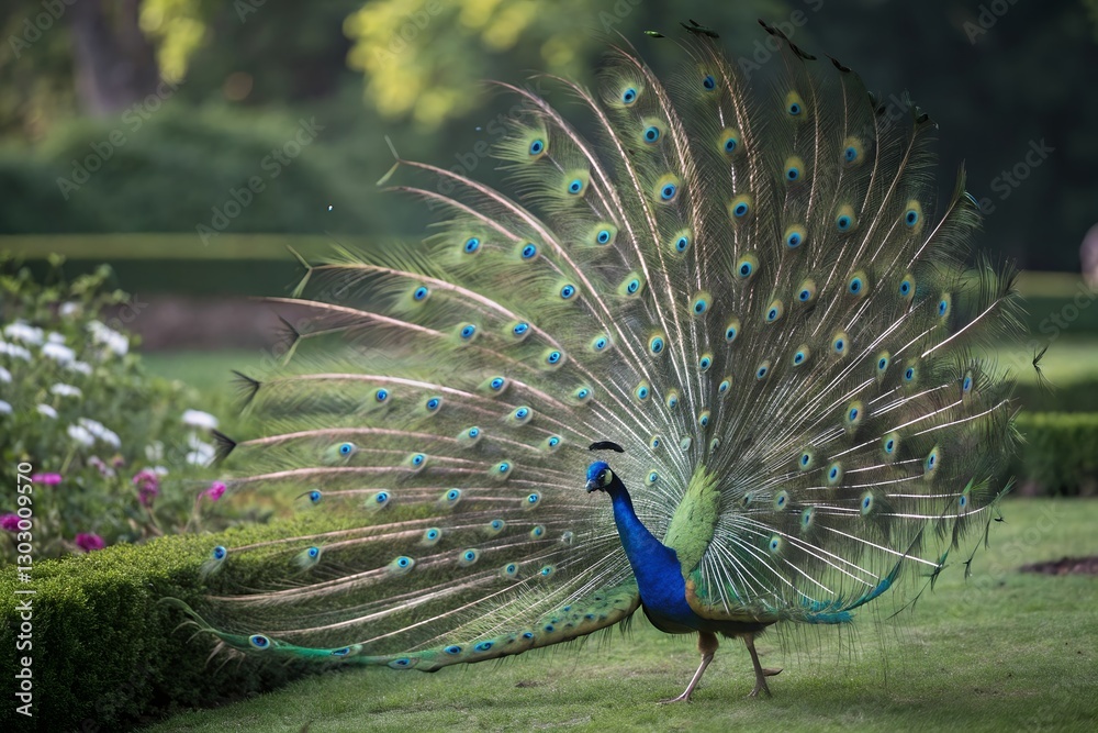Obraz premium Colorful Peacock Displaying Feathers