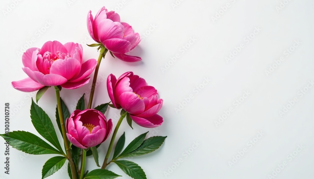 Studio shot of peonies arranged in anemone shape against white background, floral, decoration Studio shot of peonies arranged in anemone shape against white background, floral, decoration