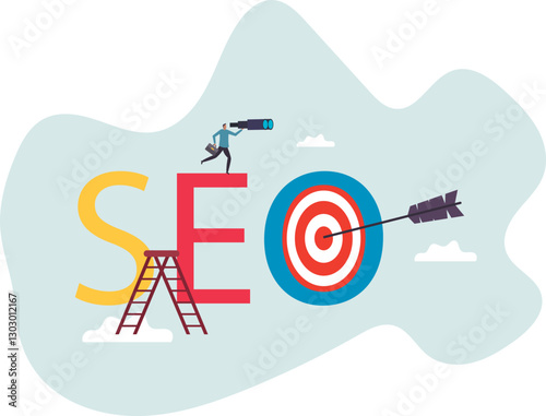 SEO, search engine optimization to drive traffic or visitor to website, improve search result ranking gain more visibility.business concept.flat character.