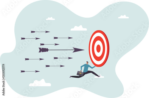 Chasing for target achievement, guidance or control to reach goal, competition or challenge to success, aiming or motivation.business concept.flat character.