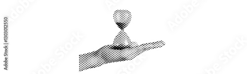 hand holding hourglass with sand isolated on white background retro halftone grunge dotted cut-out collage element for mixed media design countdown deadline magazine newspaper object
