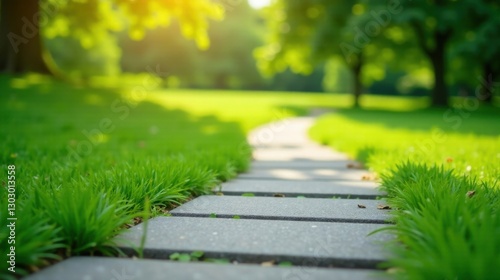 Wallpaper Mural Serene Pathway Through Lush Green Meadow, Sunlit Steps Leading to Tranquil Nature Torontodigital.ca