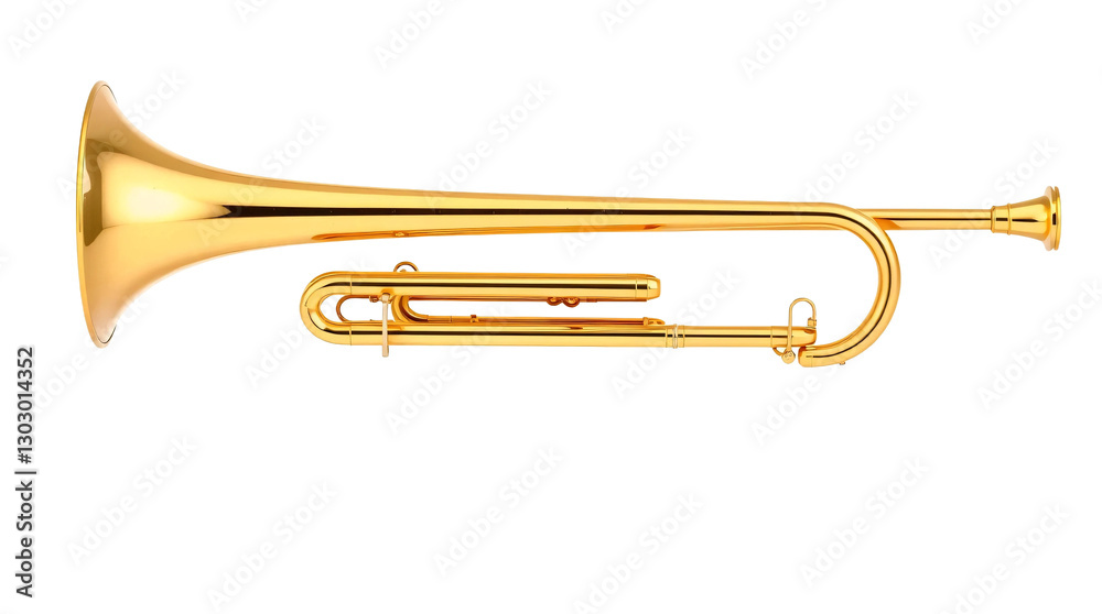 Golden trumpet isolated on a transparent background. showing intricate details and craftsmanship of the musical instrument. Golden trumpet isolated on a transparent background. showing intricate details and craftsmanship of the musical instrument.