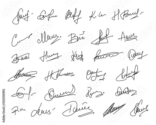 Handwriting signature set. Fake signatures. Vector illustration 