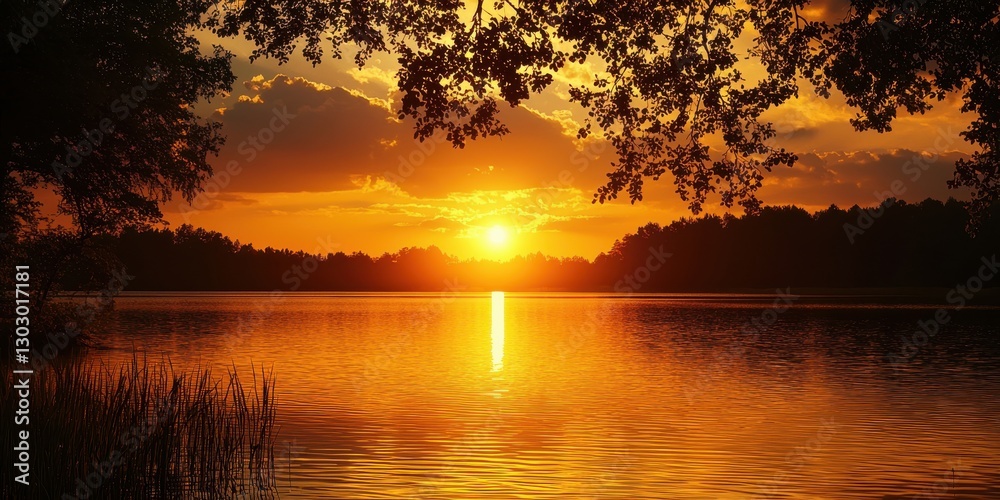 Sunset reflections serene lake cinematic scene golden hour landscape peaceful ambiance Sunset reflections serene lake cinematic scene golden hour landscape peaceful ambiance