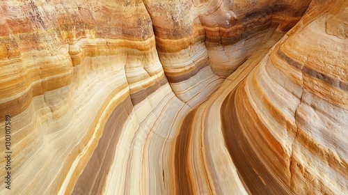 Striated Rock Formation with Curved Layers of Sandstone Texture