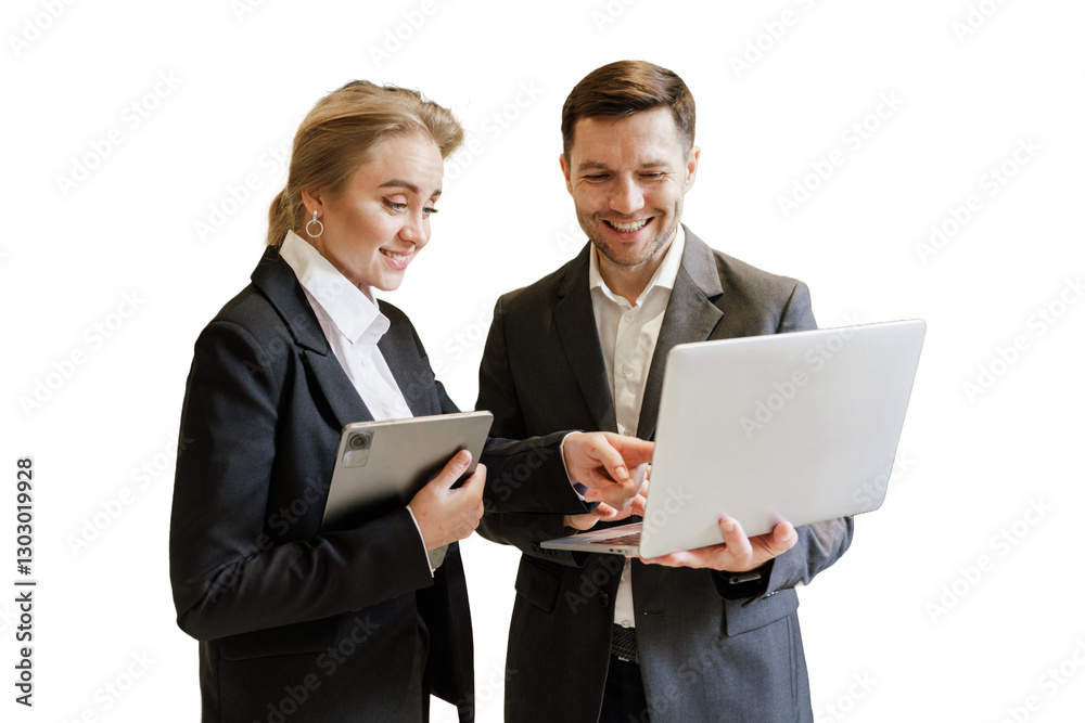 Business partners collaborating on a project in a modern office environment during the day Business partners collaborating on a project in a modern office environment during the day