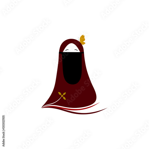 The niqab hijab is dark red on a white background