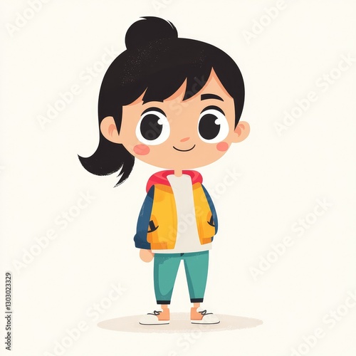 Design a cute, 2D cartoon character standing on a plain white background.