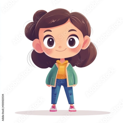 Design a cute, 2D cartoon character standing on a plain white background. 