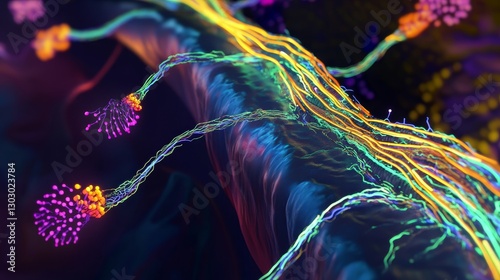 Dynamic illustration of electrical signals in a beating heart with vibrant conduction pathways photo