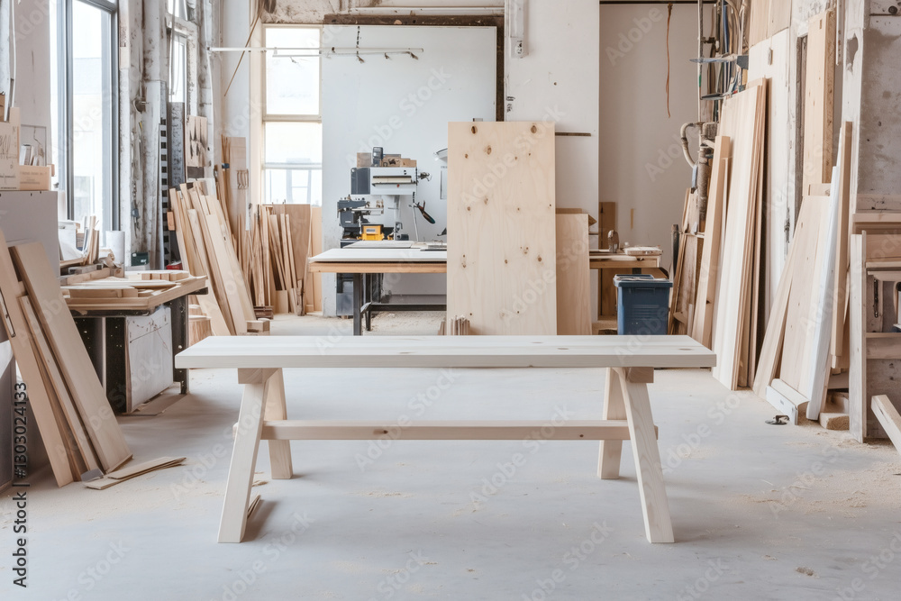 Workshop bench made of wood and workbench setting Workshop bench made of wood and workbench setting