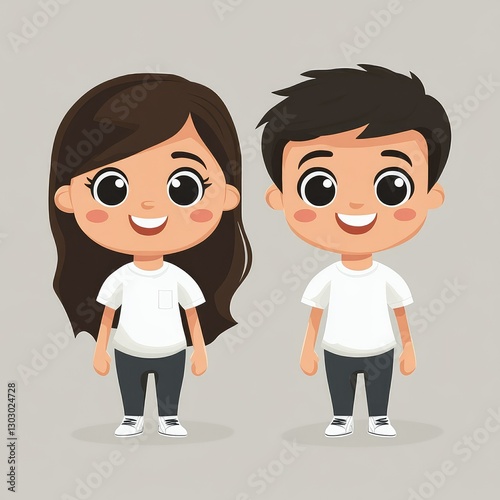 flat design twin boy and girl cartoon vector art isolated background