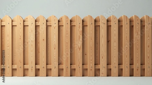 A Rustic Wooden Fence with Arched Tops and Vertical Planks, Ideal for Backyard Privacy and Architectural Design photo