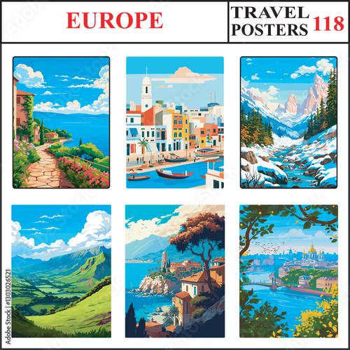 Europe Lake Bolsena Cartagena Courchevel Travel Poster Wall Art Print Collection Set Part 118