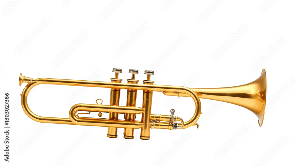 Fototapeta premium Golden trumpet isolated on a transparent background. showing intricate details and craftsmanship of the musical instrument.