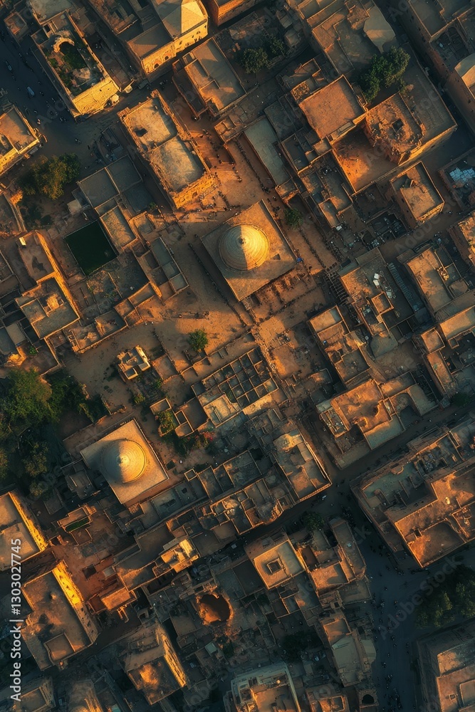 Obraz premium City buildings seen from aerial perspective.