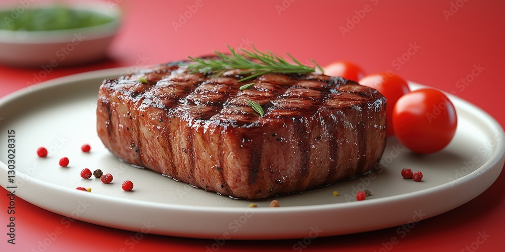plate with a juicy steak placed on a 3D-rendered plate with a juicy steak placed on a 3D-rendered