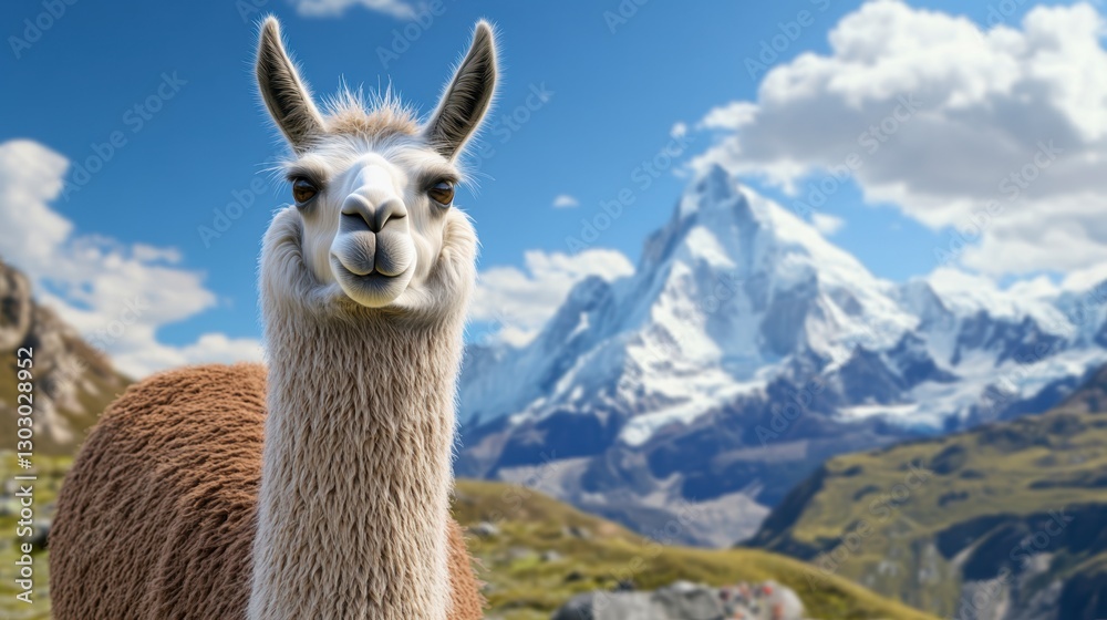 Obraz premium Closeup of a Llama in the Andes Mountains