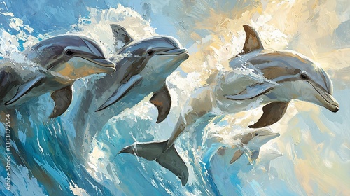 Dolphins leaping in ocean waves (1)