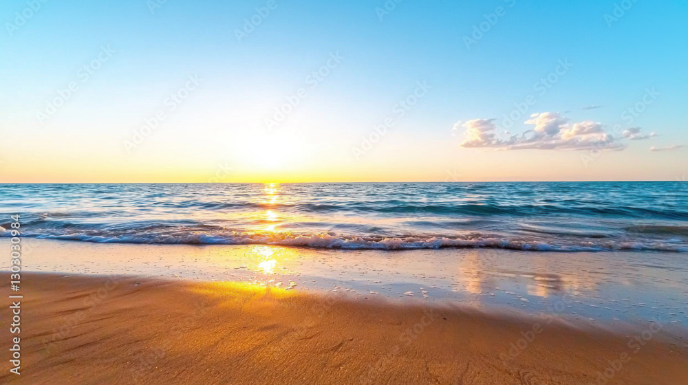 serene beach at sunset with gentle waves reflecting warm colors serene beach at sunset with gentle waves reflecting warm colors