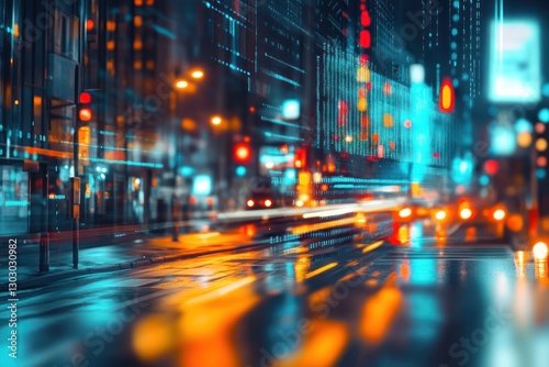 Vibrant City Nightscape with Blurred Traffic Lights