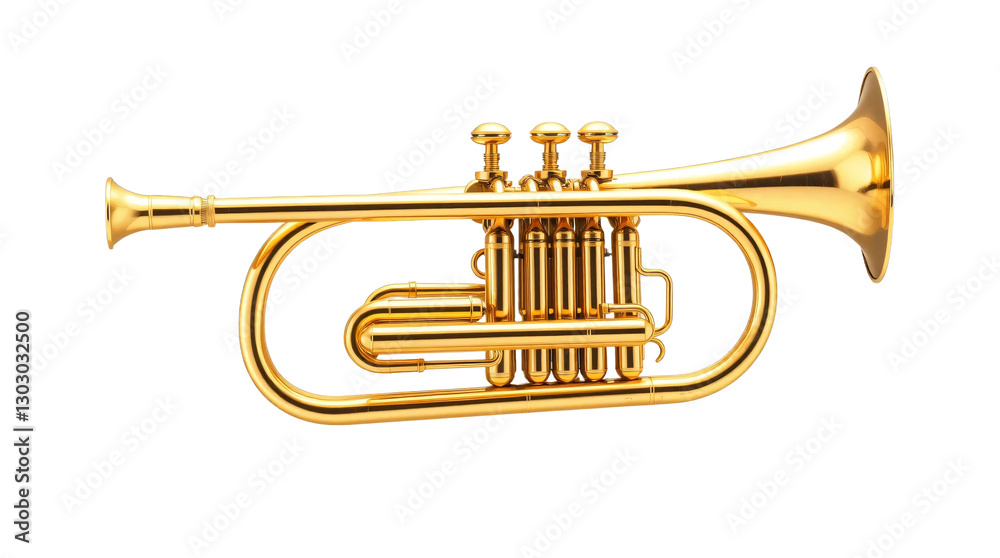 Obraz premium Golden trumpet isolated on a transparent background. showing intricate details and craftsmanship of the musical instrument.