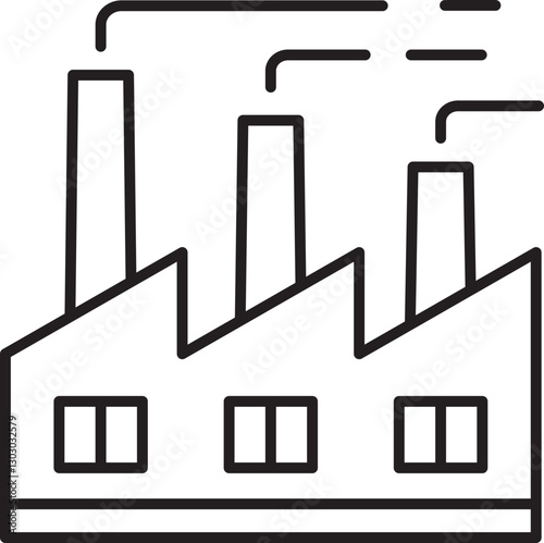 Industrial factory illustration with smokestacks line icon