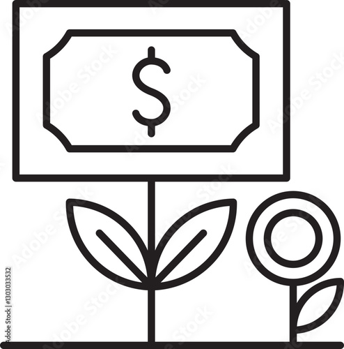 Money growing from a plant illustration line icon