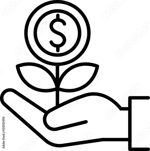 Hand holding a plant with dollar sign symbolizi... line icon