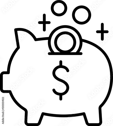 Piggy bank with coins illustration line icon