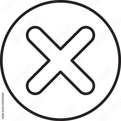 Circular cancel symbol in black and white line icon