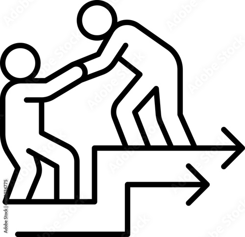 Helping hand in a progress illustration line icon