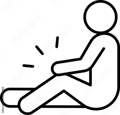 Person experiencing knee pain while sitting line icon