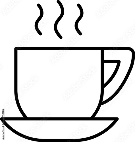 Hot cup of coffee on a saucer line icon
