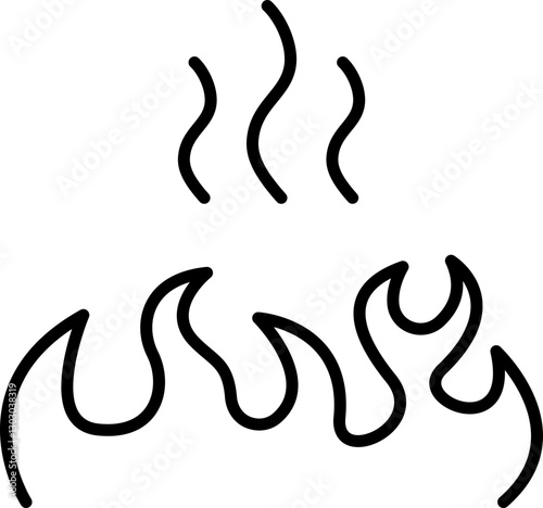 Flame icon with smoke lines above line icon