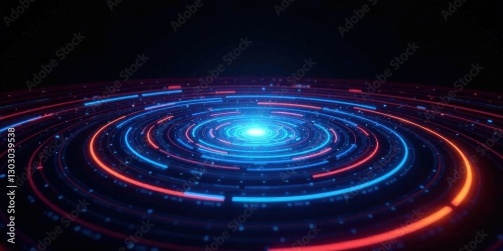 Abstract Concentric Rings of Glowing Blue and Red Light in a Dark Setting Abstract Concentric Rings of Glowing Blue and Red Light in a Dark Setting