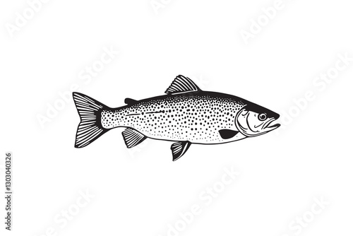 Detailed Brown Trout Vector Drawing River Trout Silhouette Clipart