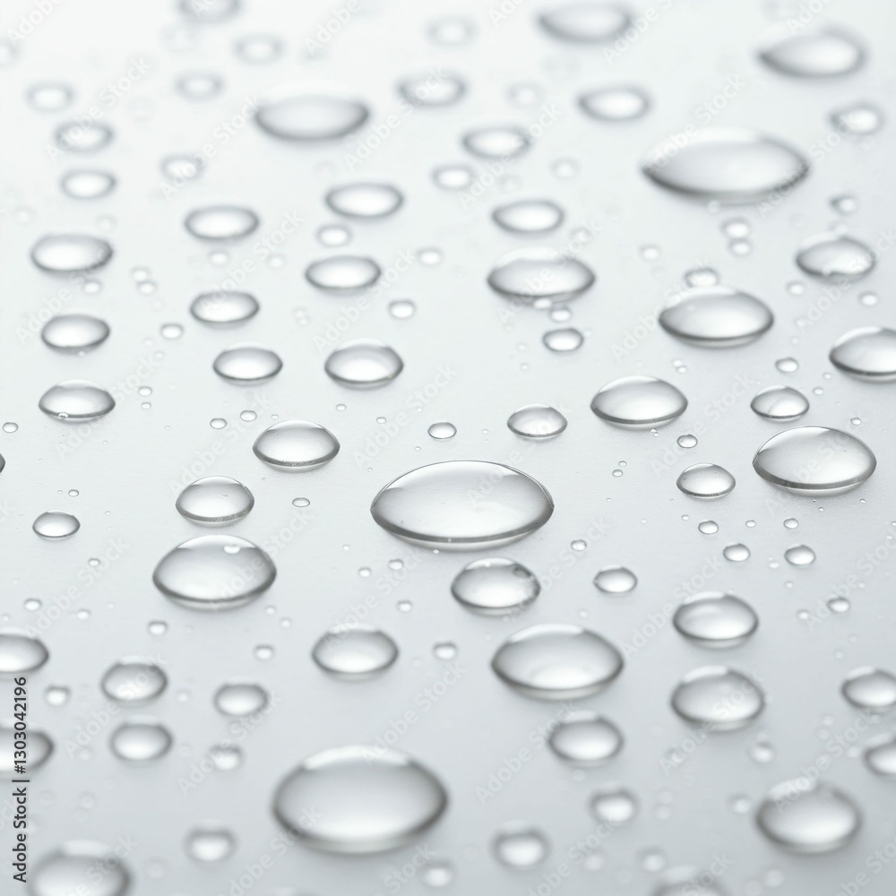 Clear Water Drops with Diffused Reflection of Shining Light on a White Background, Creating a Fresh and Transparent Texture Clear Water Drops with Diffused Reflection of Shining Light on a White Background, Creating a Fresh and Transparent Texture