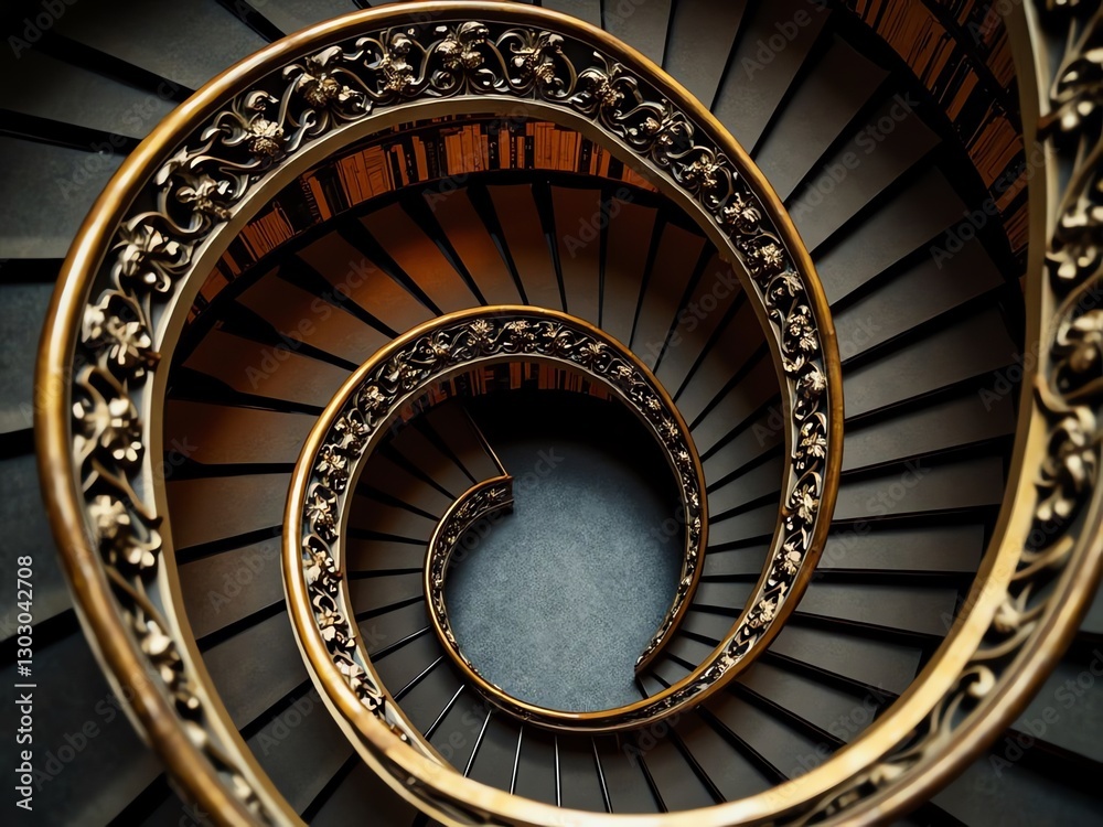 Fototapeta premium Spiral Staircase with Ornate Railing in Historical Building