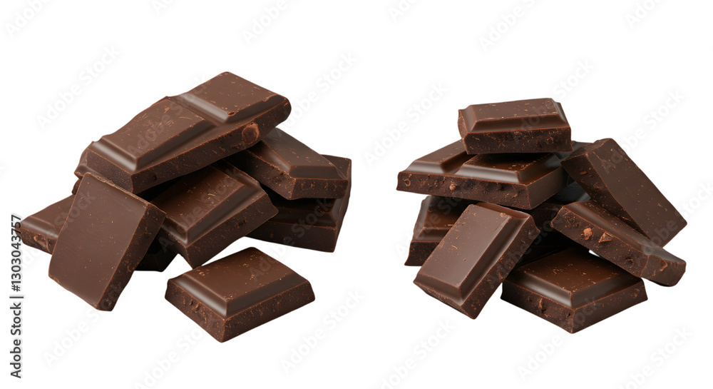 Chocolate Chunks Piled Together Isolated On A Transparent Background PNG. Chocolate Chunks Piled Together Isolated On A Transparent Background PNG.
