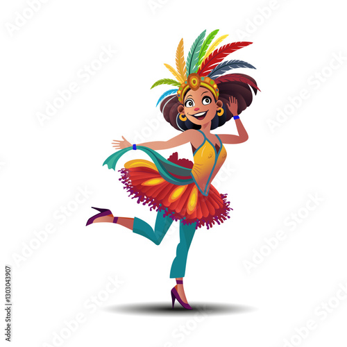 A girl in a carnival costume on a white background