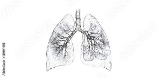 An illustration of lungs on white background with one continuous line of anatomy, kept on white or transparent background