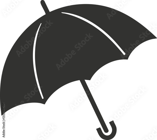 Black silhouette of an open umbrella icon on a white background.