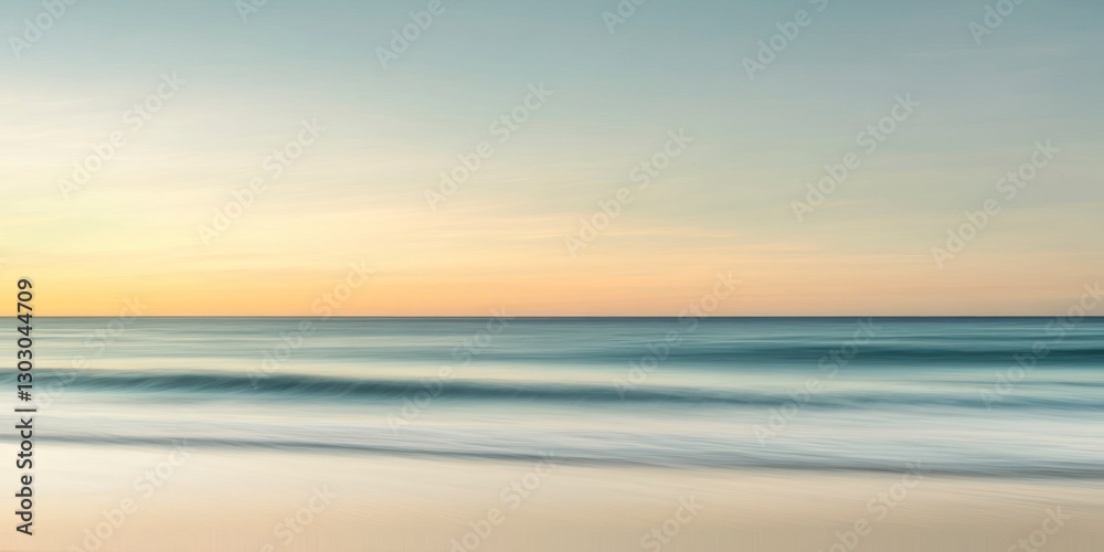 Obraz premium blurred seascape photograph of the ocean and beach, with the sky showing through in shades of blue
